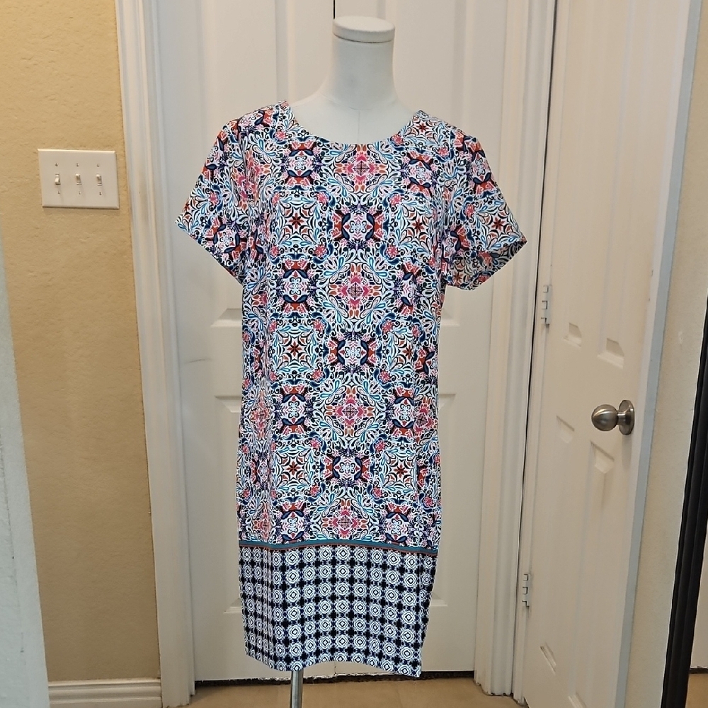 Cynthia Rowley Multicolor Geometric Medallion Shift Dress Size 10